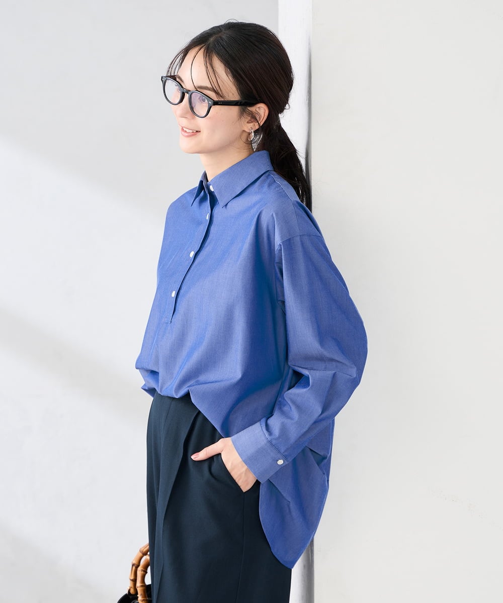 K2BFD02044 a.v.v(アー・ヴェ・ヴェ) 【シワになりにくい】スキッパーシャツ ブルー