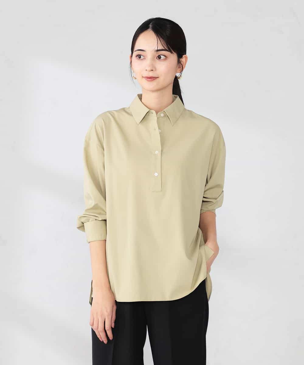 K2BFD02044 a.v.v(アー・ヴェ・ヴェ) 【シワになりにくい】スキッパーシャツ ライトカーキ