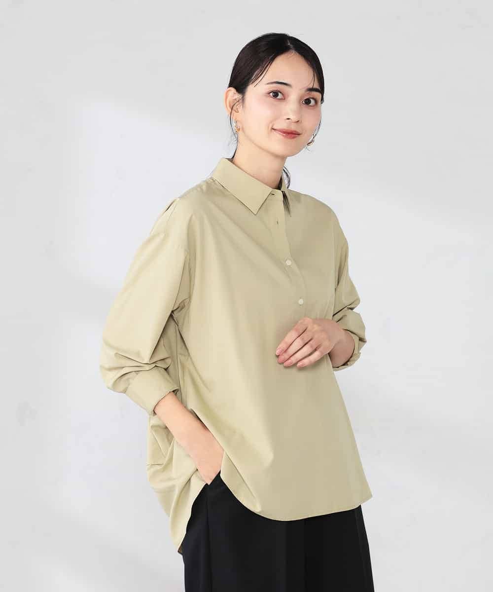 K2BFD02044 a.v.v(アー・ヴェ・ヴェ) 【シワになりにくい】スキッパーシャツ ライトカーキ