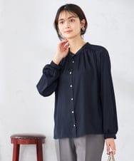 K2BFD04044 a.v.v(アー・ヴェ・ヴェ) 【洗える】サテンギャザーブラウス ピンク