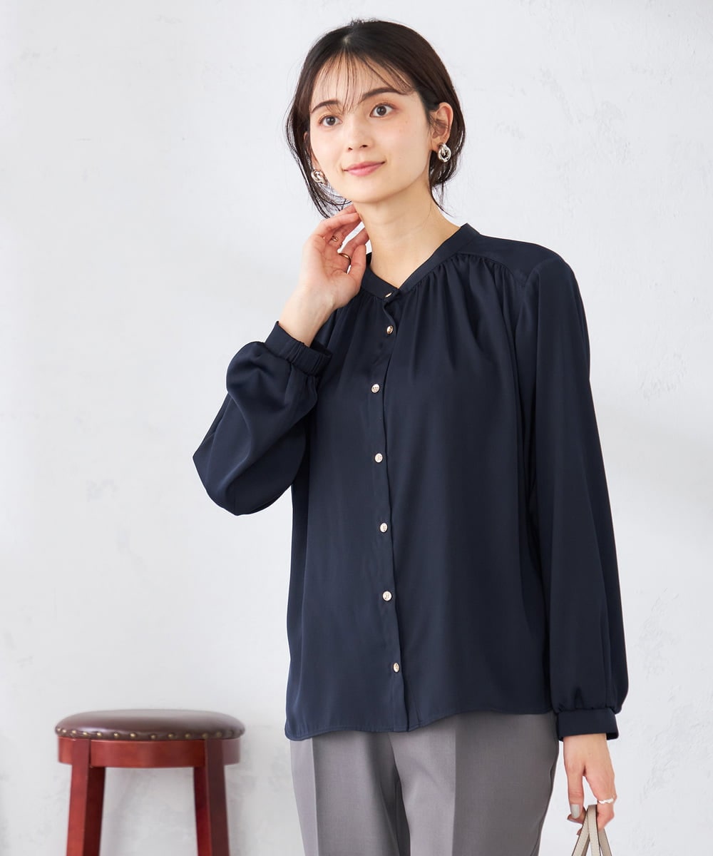 K2BFD04044 a.v.v(アー・ヴェ・ヴェ) 【洗える】サテンギャザーブラウス ピンク