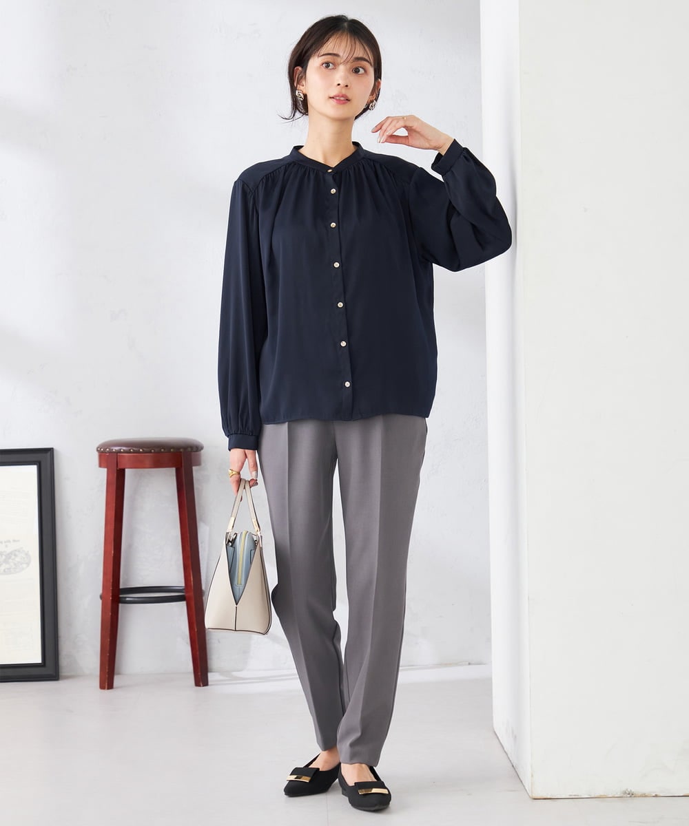 K2BFD04044 a.v.v(アー・ヴェ・ヴェ) 【洗える】サテンギャザーブラウス ピンク