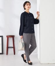 K2BFD04044 a.v.v(アー・ヴェ・ヴェ) 【洗える】サテンギャザーブラウス ピンク