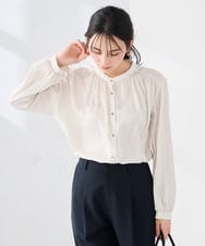 K2BFD04044 a.v.v(アー・ヴェ・ヴェ) 【洗える】サテンギャザーブラウス ピンク