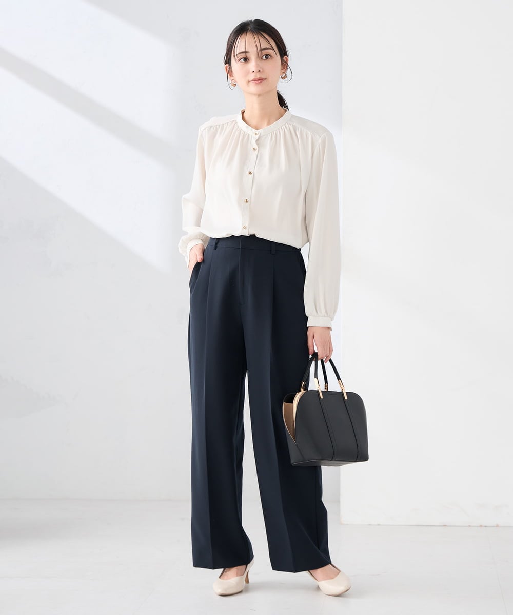 K2BFD04044 a.v.v(アー・ヴェ・ヴェ) 【洗える】サテンギャザーブラウス ピンク