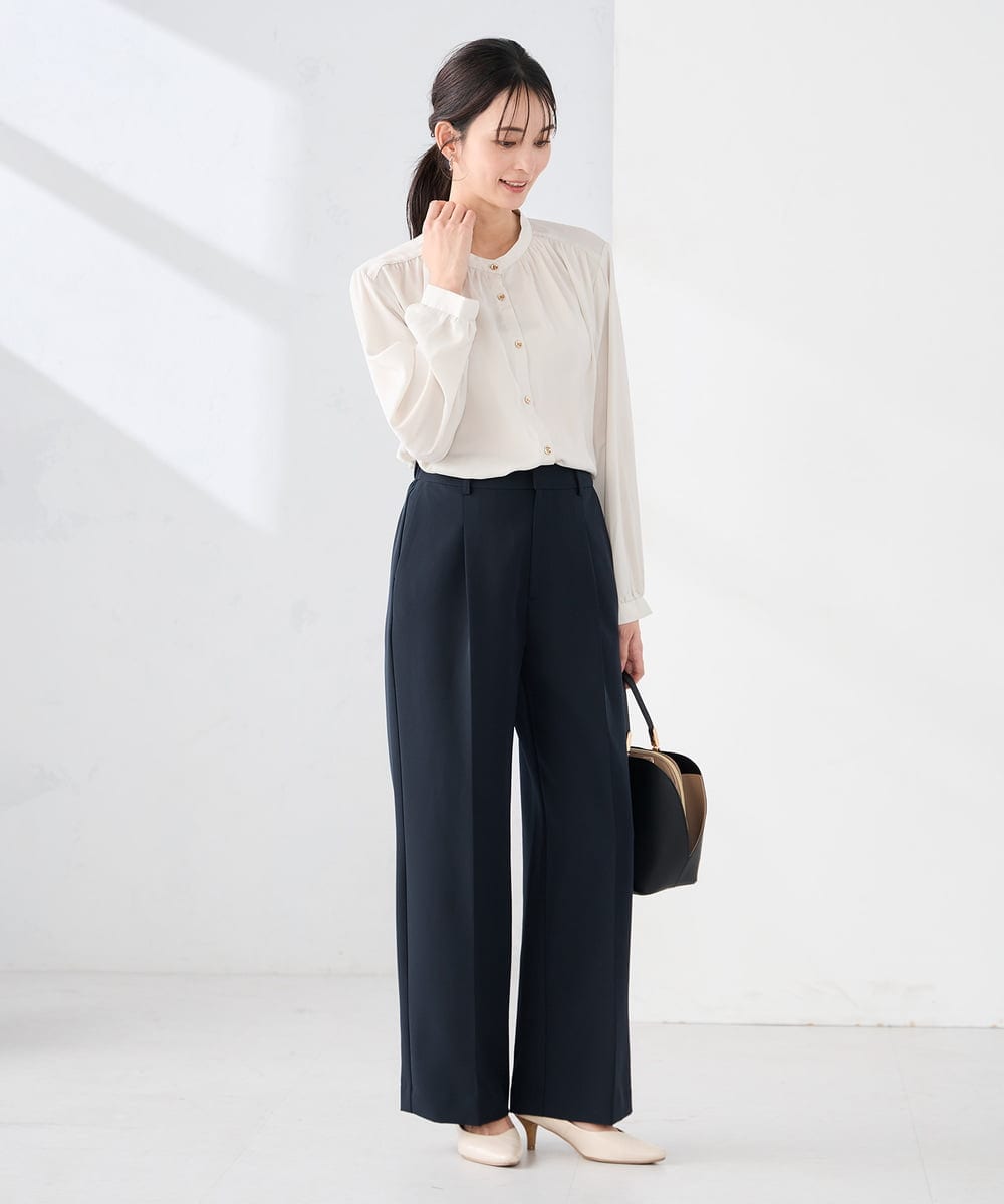 K2BFD04044 a.v.v(アー・ヴェ・ヴェ) 【洗える】サテンギャザーブラウス ピンク