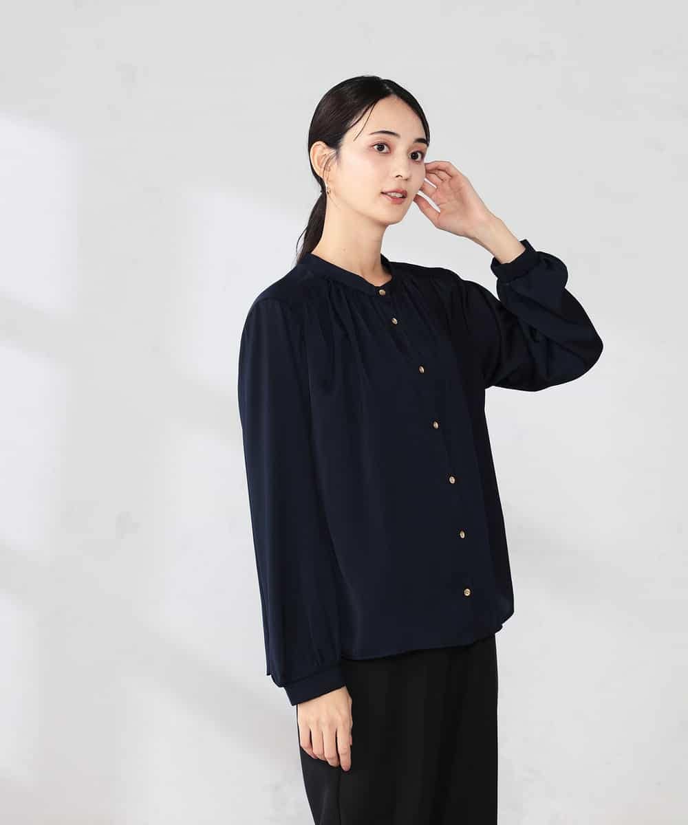 K2BFD04044 a.v.v(アー・ヴェ・ヴェ) 【洗える】サテンギャザーブラウス ピンク