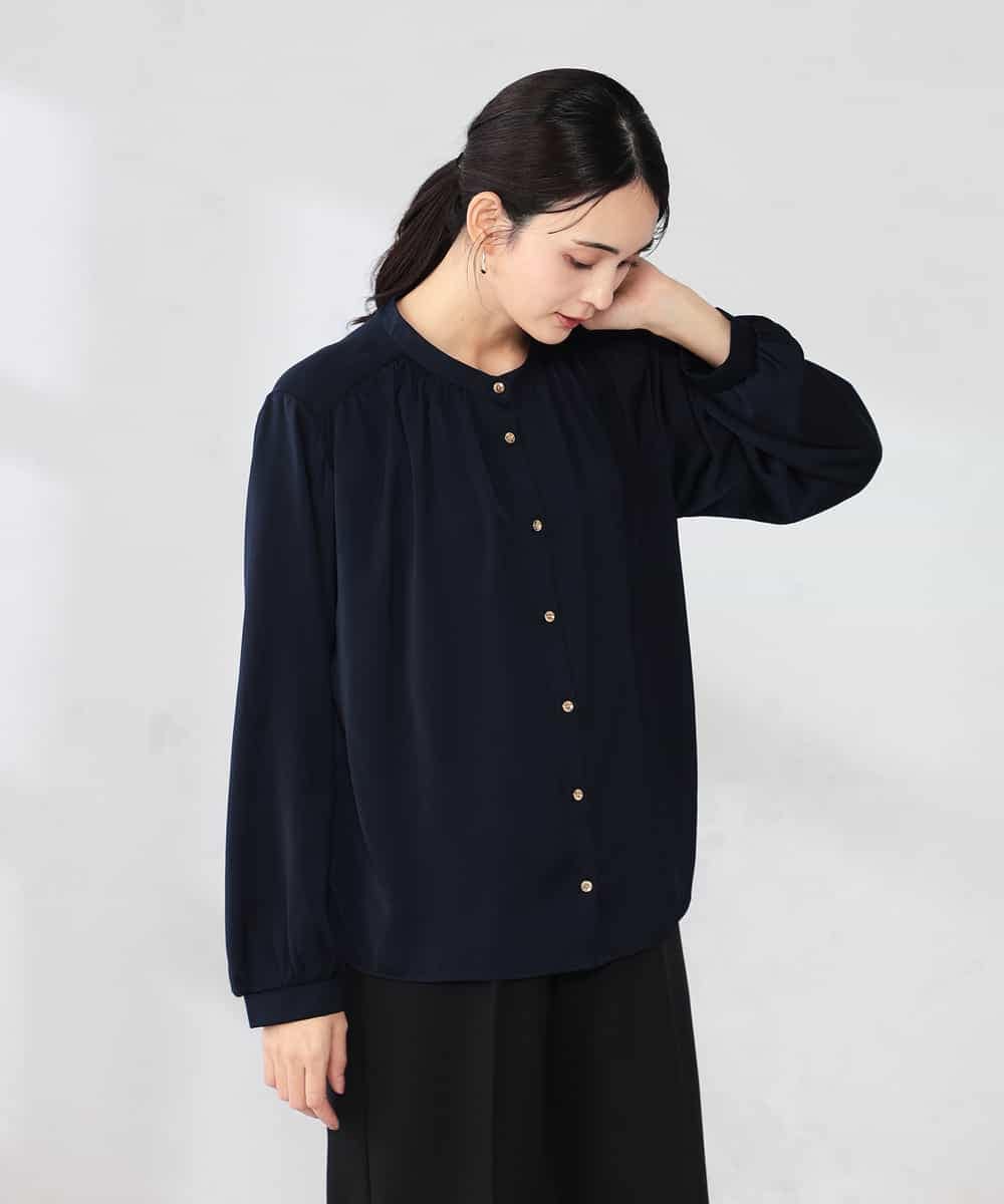 K2BFD04044 a.v.v(アー・ヴェ・ヴェ) 【洗える】サテンギャザーブラウス ピンク