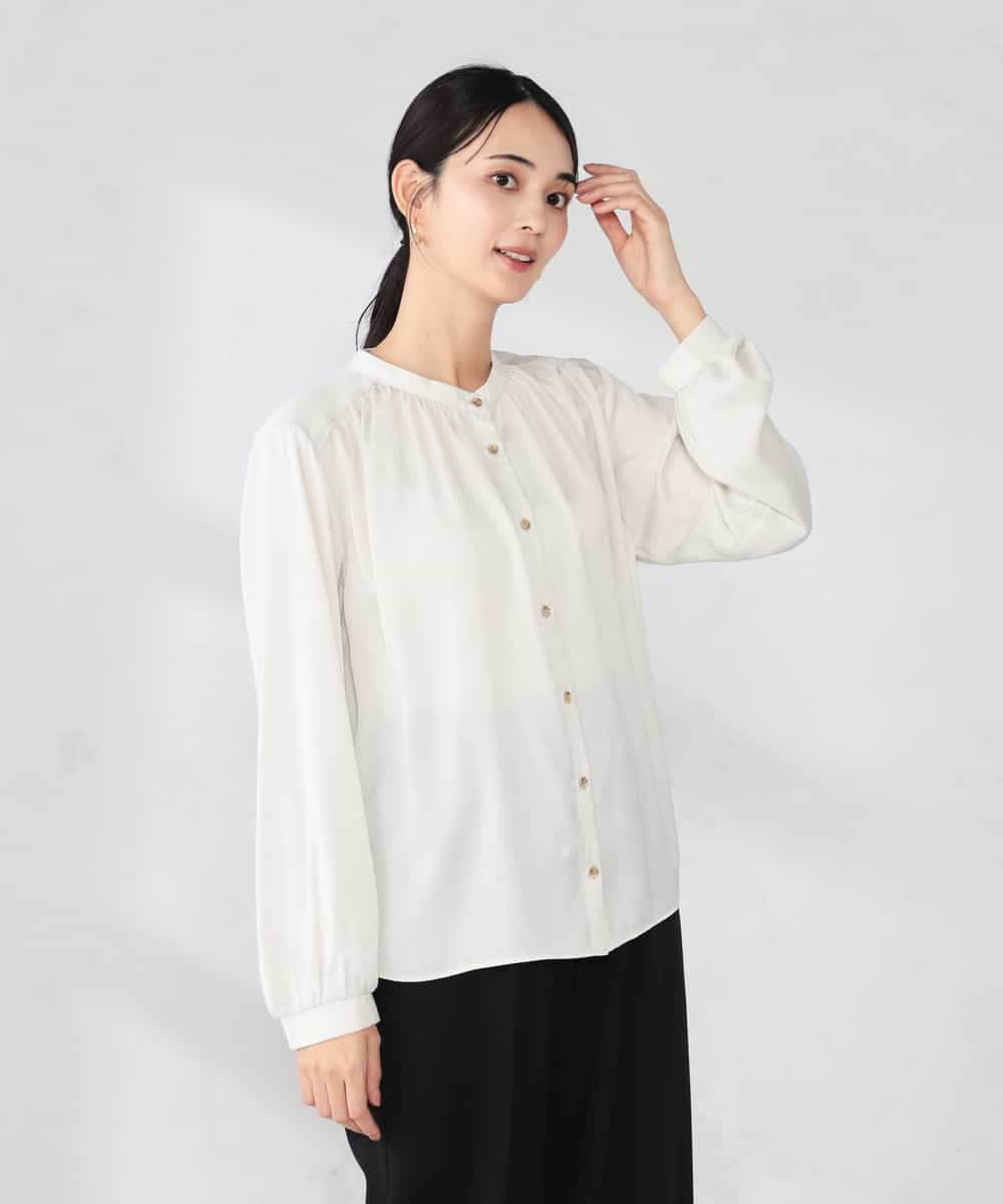 K2BFD04044 a.v.v(アー・ヴェ・ヴェ) 【洗える】サテンギャザーブラウス ピンク