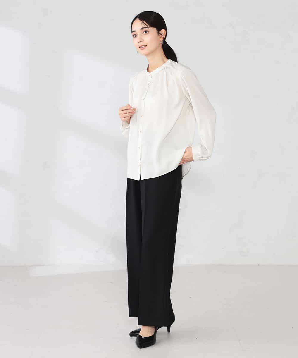 K2BFD04044 a.v.v(アー・ヴェ・ヴェ) 【洗える】サテンギャザーブラウス ピンク