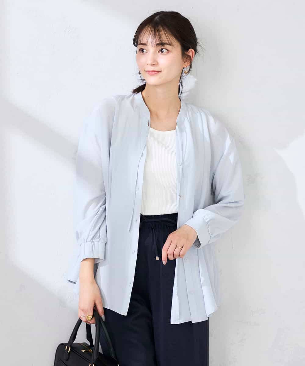 K2BFD23059 a.v.v(アー・ヴェ・ヴェ) エアリーフレアブラウス ライトブルー