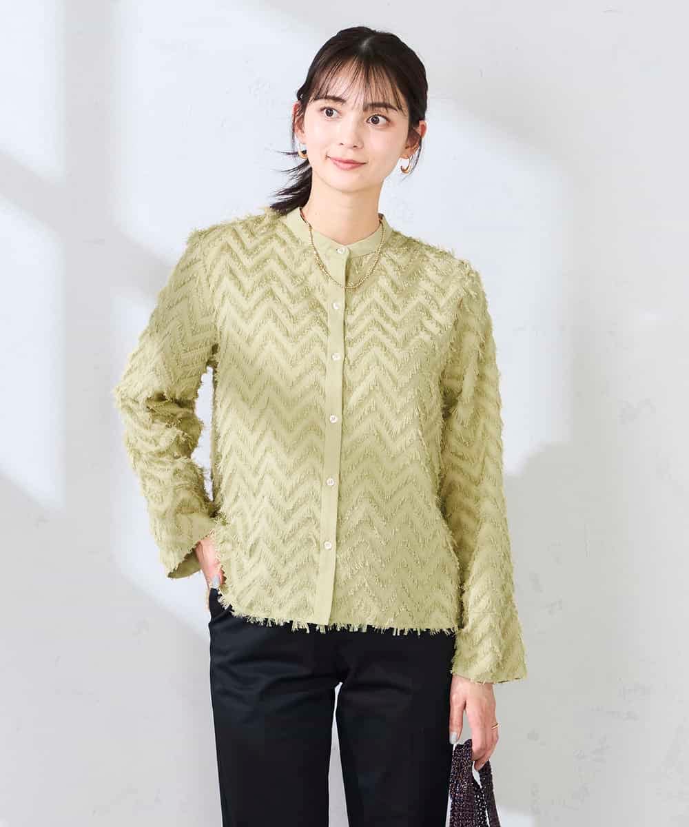 K2BFD27059 a.v.v(アー・ヴェ・ヴェ) フリンジジャガードシャツ グリーン