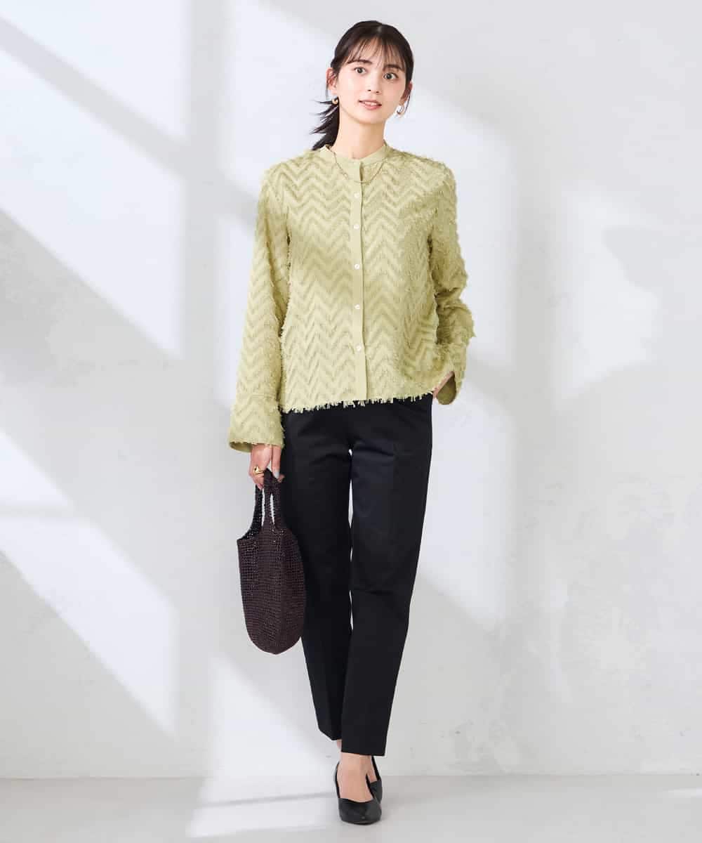 K2BFD27059 a.v.v(アー・ヴェ・ヴェ) フリンジジャガードシャツ グリーン