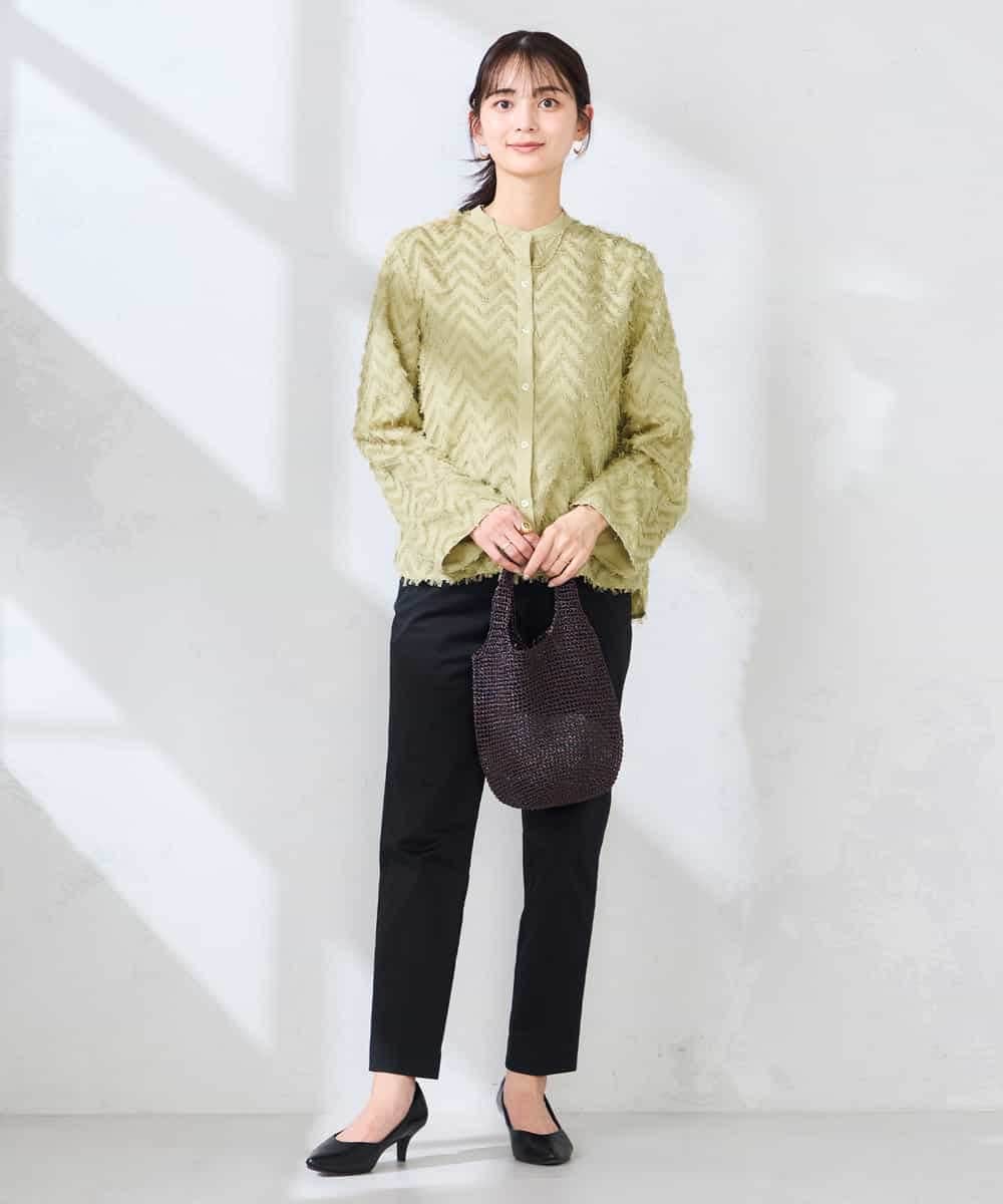 K2BFD27059 a.v.v(アー・ヴェ・ヴェ) フリンジジャガードシャツ グリーン