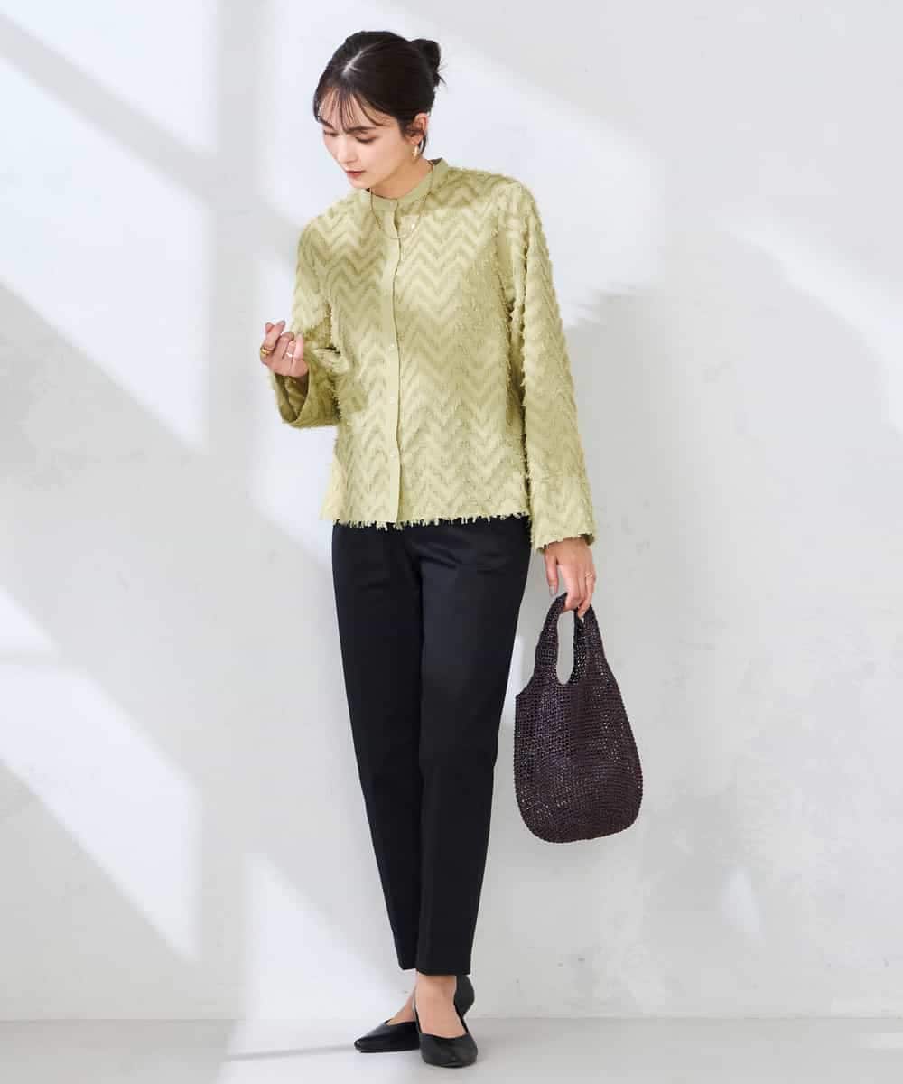 K2BFD27059 a.v.v(アー・ヴェ・ヴェ) フリンジジャガードシャツ グリーン