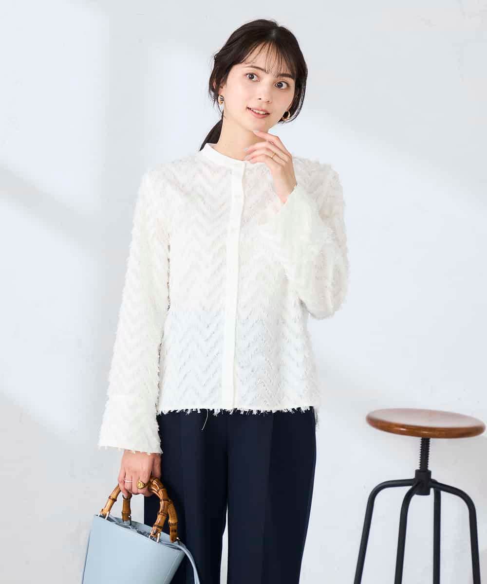 K2BFD27059 a.v.v(アー・ヴェ・ヴェ) フリンジジャガードシャツ グリーン