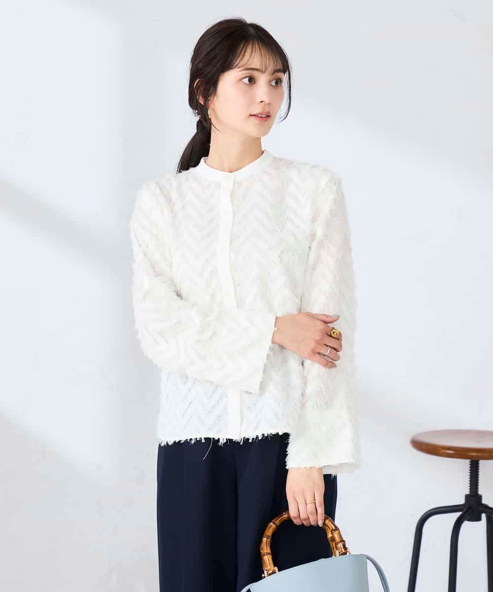 K2BFD27059 a.v.v(アー・ヴェ・ヴェ) フリンジジャガードシャツ グリーン