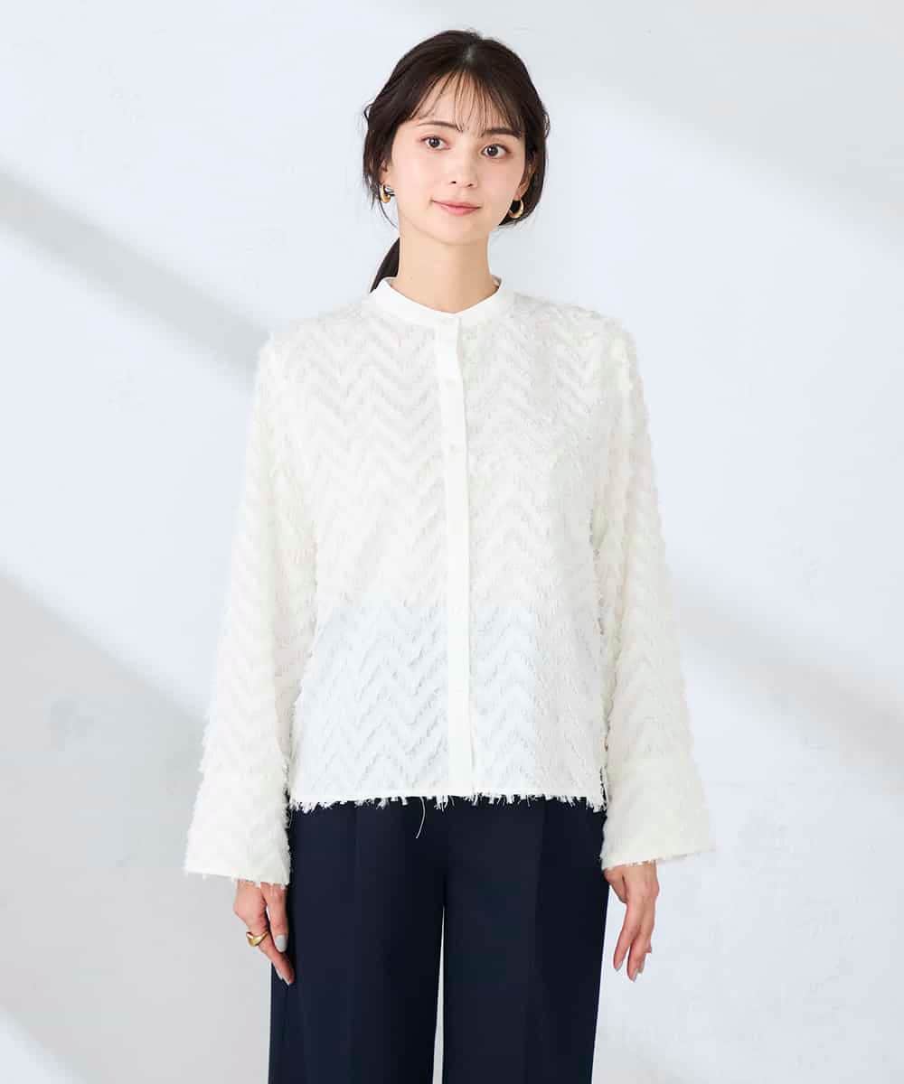 K2BFD27059 a.v.v(アー・ヴェ・ヴェ) フリンジジャガードシャツ グリーン