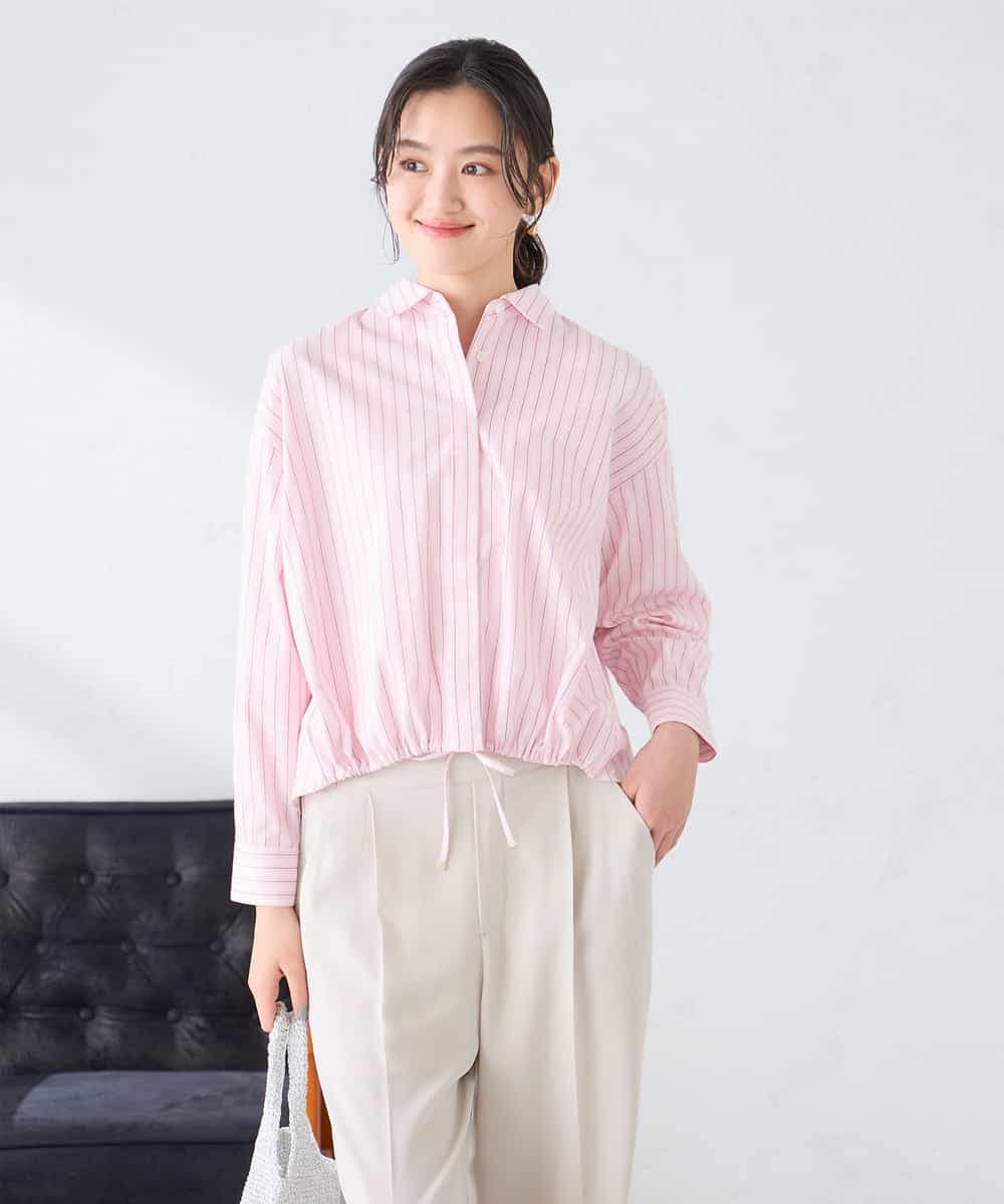 K2BFD28049 a.v.v(アー・ヴェ・ヴェ) ストライプ柄クロップドシャツ ピンク