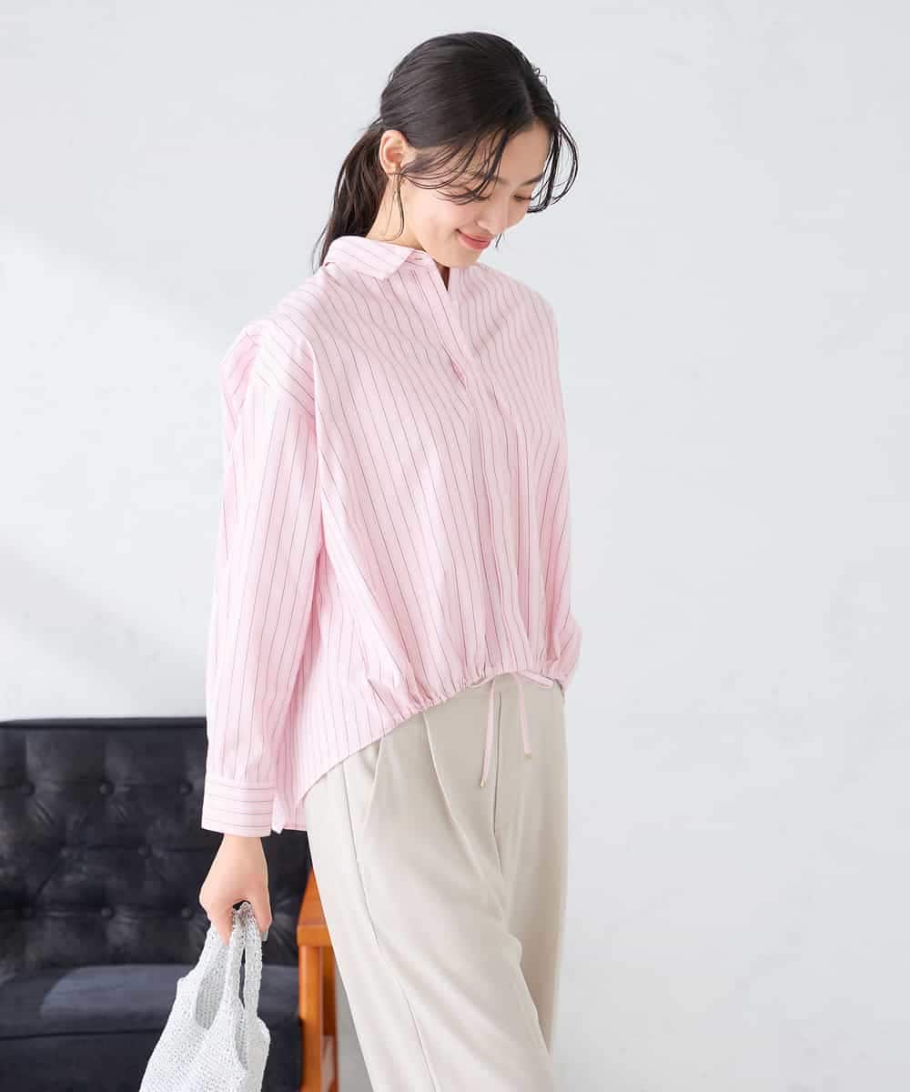 K2BFD28049 a.v.v(アー・ヴェ・ヴェ) ストライプ柄クロップドシャツ ピンク