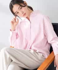 K2BFD28049 a.v.v(アー・ヴェ・ヴェ) ストライプ柄クロップドシャツ ピンク