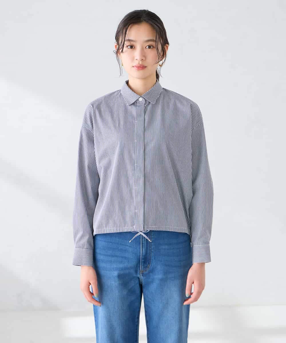 K2BFD28049 a.v.v(アー・ヴェ・ヴェ) ストライプ柄クロップドシャツ ピンク