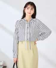 K2BFD34049 a.v.v(アー・ヴェ・ヴェ) フリルネックボウタイブラウス ネイビー