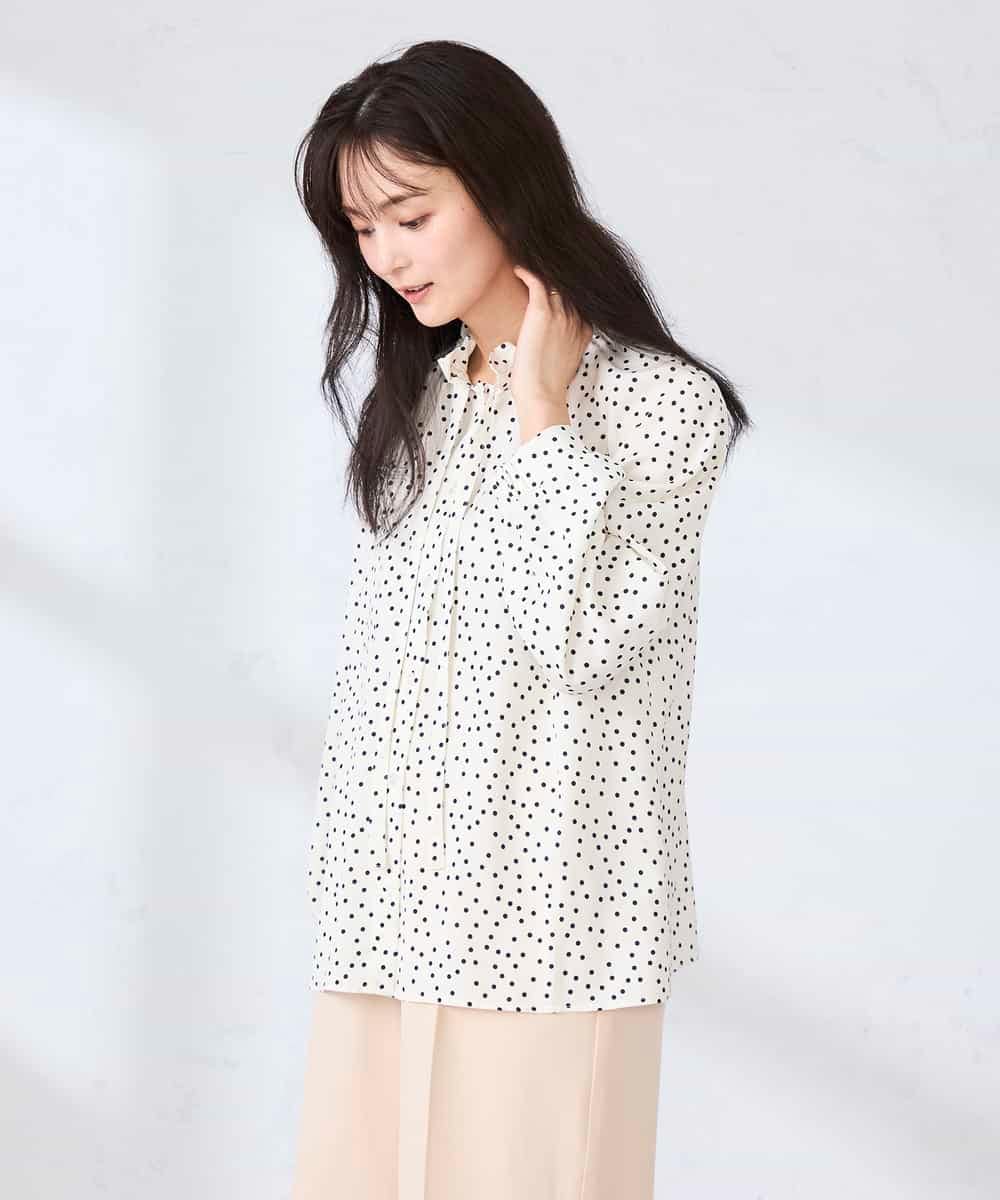 K2BFD34049 a.v.v(アー・ヴェ・ヴェ) フリルネックボウタイブラウス ネイビー