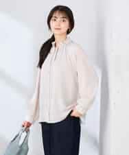 K2BFD34049 a.v.v(アー・ヴェ・ヴェ) フリルネックボウタイブラウス ネイビー