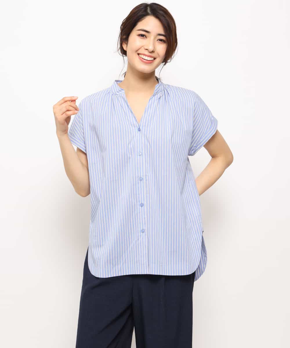 K2BFG17039 a.v.v(アー・ヴェ・ヴェ) カラーストライプチュニックブラウス　レディース[WEB限定サイズ] ブルー