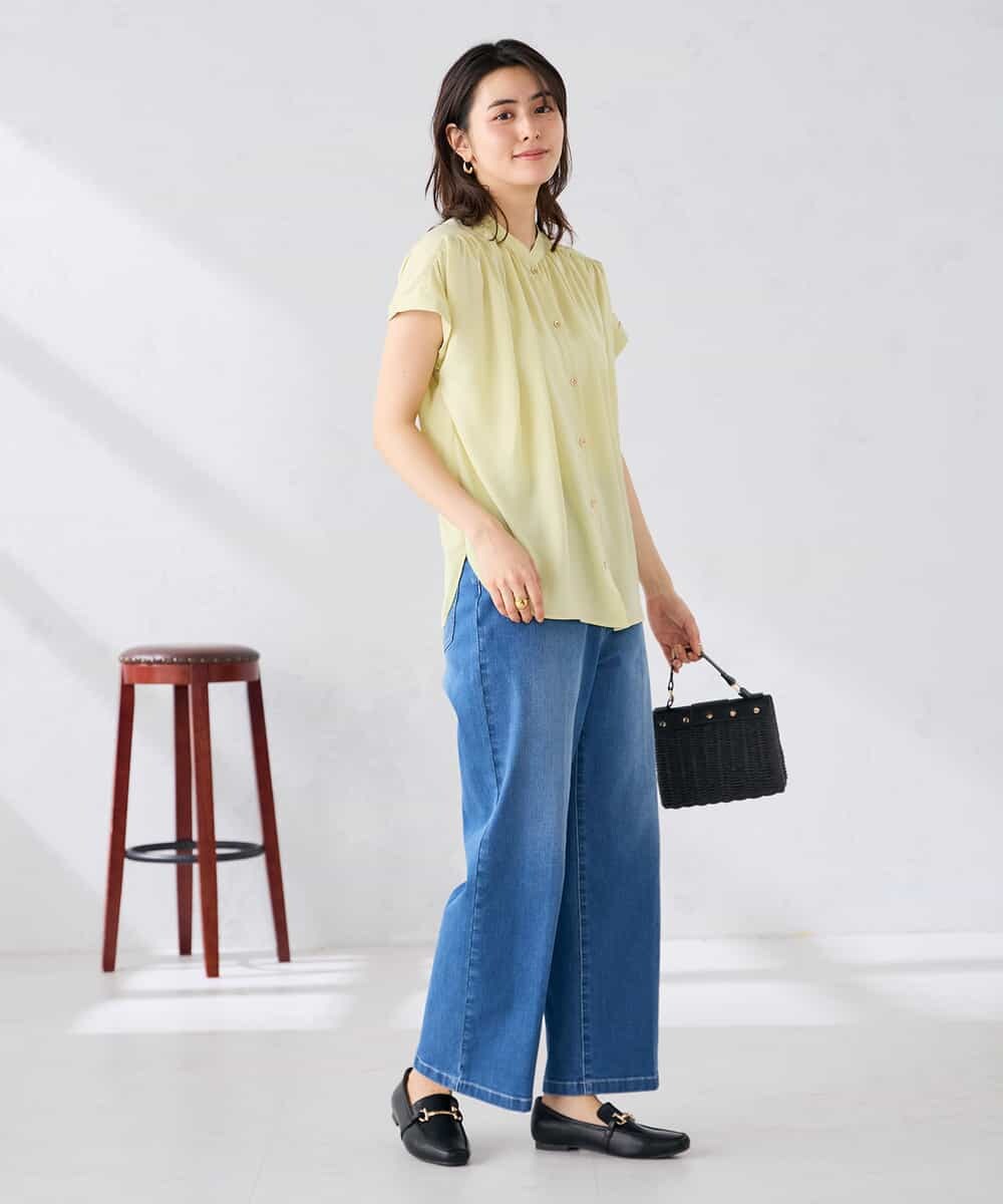 K2BGD05039 a.v.v(アー・ヴェ・ヴェ) 【接触冷感/UVカット】サテンギャザーブラウス【吸水速乾/イージーケア】 ダークグレー