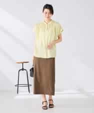 K2BGD05039 a.v.v(アー・ヴェ・ヴェ) 【接触冷感/UVカット】サテンギャザーブラウス【吸水速乾/イージーケア】 ダークグレー