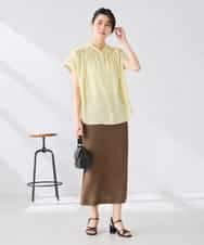 K2BGD05039 a.v.v(アー・ヴェ・ヴェ) 【接触冷感/UVカット】サテンギャザーブラウス【吸水速乾/イージーケア】 ダークグレー