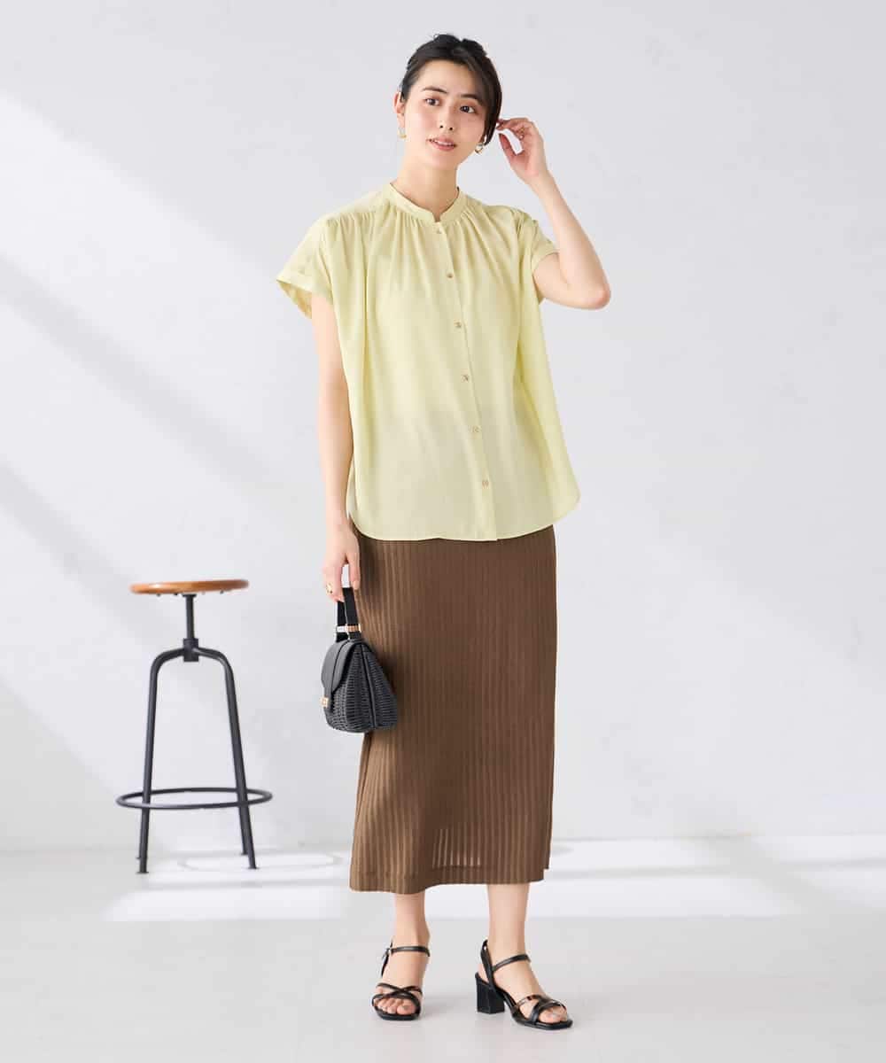 K2BGD05039 a.v.v(アー・ヴェ・ヴェ) 【接触冷感/UVカット】サテンギャザーブラウス【吸水速乾/イージーケア】 ダークグレー