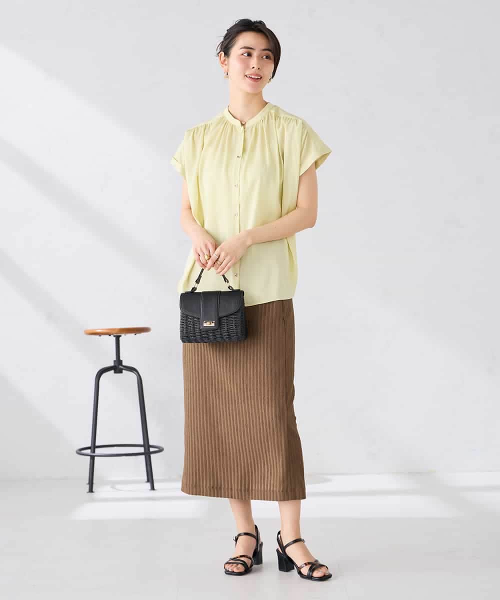 K2BGD05039 a.v.v(アー・ヴェ・ヴェ) 【接触冷感/UVカット】サテンギャザーブラウス【吸水速乾/イージーケア】 ダークグレー