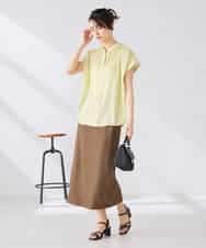 K2BGD05039 a.v.v(アー・ヴェ・ヴェ) 【接触冷感/UVカット】サテンギャザーブラウス【吸水速乾/イージーケア】 ダークグレー