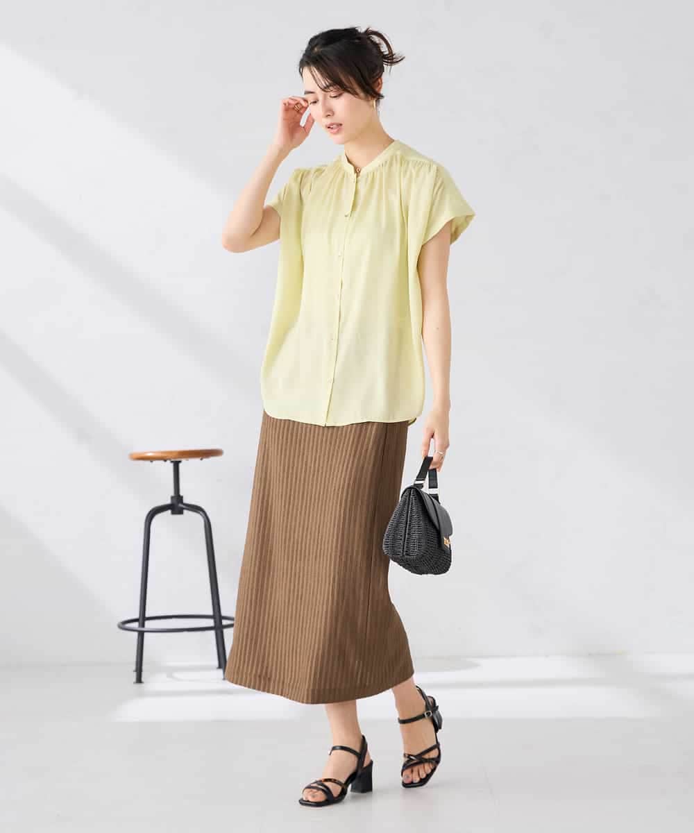 K2BGD05039 a.v.v(アー・ヴェ・ヴェ) 【接触冷感/UVカット】サテンギャザーブラウス【吸水速乾/イージーケア】 ダークグレー