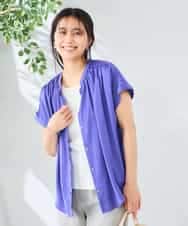 K2BGD05039 a.v.v(アー・ヴェ・ヴェ) 【接触冷感/UVカット】サテンギャザーブラウス【吸水速乾/イージーケア】 ダークグレー