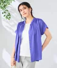 K2BGD05039 a.v.v(アー・ヴェ・ヴェ) 【接触冷感/UVカット】サテンギャザーブラウス【吸水速乾/イージーケア】 ダークグレー