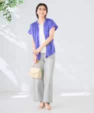 K2BGD05039 a.v.v(アー・ヴェ・ヴェ) 【接触冷感/UVカット】サテンギャザーブラウス【吸水速乾/イージーケア】 ダークグレー