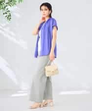 K2BGD05039 a.v.v(アー・ヴェ・ヴェ) 【接触冷感/UVカット】サテンギャザーブラウス【吸水速乾/イージーケア】 ダークグレー