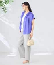 K2BGD05039 a.v.v(アー・ヴェ・ヴェ) 【接触冷感/UVカット】サテンギャザーブラウス【吸水速乾/イージーケア】 ダークグレー