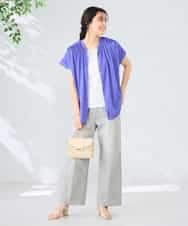 K2BGD05039 a.v.v(アー・ヴェ・ヴェ) 【接触冷感/UVカット】サテンギャザーブラウス【吸水速乾/イージーケア】 ダークグレー