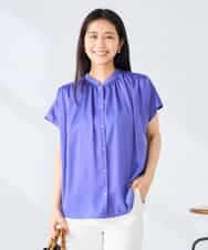 K2BGD05039 a.v.v(アー・ヴェ・ヴェ) 【接触冷感/UVカット】サテンギャザーブラウス【吸水速乾/イージーケア】 ダークグレー