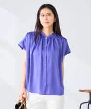 K2BGD05039 a.v.v(アー・ヴェ・ヴェ) 【接触冷感/UVカット】サテンギャザーブラウス【吸水速乾/イージーケア】 ダークグレー