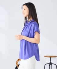 K2BGD05039 a.v.v(アー・ヴェ・ヴェ) 【接触冷感/UVカット】サテンギャザーブラウス【吸水速乾/イージーケア】 ダークグレー
