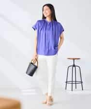 K2BGD05039 a.v.v(アー・ヴェ・ヴェ) 【接触冷感/UVカット】サテンギャザーブラウス【吸水速乾/イージーケア】 ダークグレー