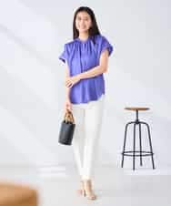 K2BGD05039 a.v.v(アー・ヴェ・ヴェ) 【接触冷感/UVカット】サテンギャザーブラウス【吸水速乾/イージーケア】 ダークグレー