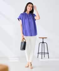 K2BGD05039 a.v.v(アー・ヴェ・ヴェ) 【接触冷感/UVカット】サテンギャザーブラウス【吸水速乾/イージーケア】 ダークグレー