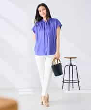 K2BGD05039 a.v.v(アー・ヴェ・ヴェ) 【接触冷感/UVカット】サテンギャザーブラウス【吸水速乾/イージーケア】 ダークグレー